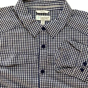 Coolibar Mens UPF 50+ Gingham Sun Protection Shirt Navy Blue XXL Long Sleeve